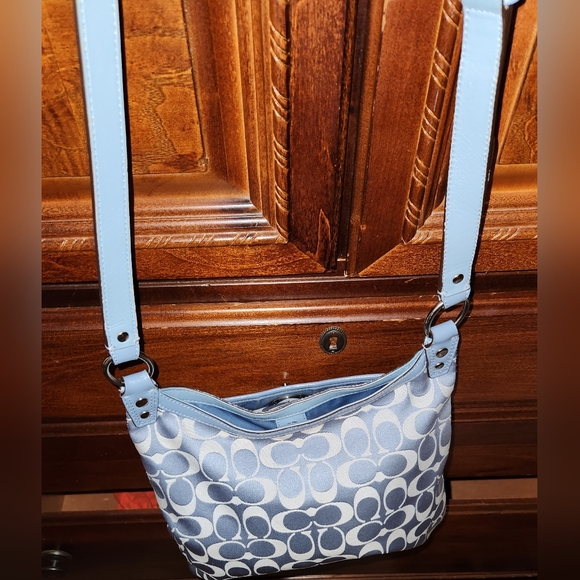 Coach Penelope Canvas Sateen Patent Leather Crossbody Purse, Blue/Gray - Picture 15 of 16